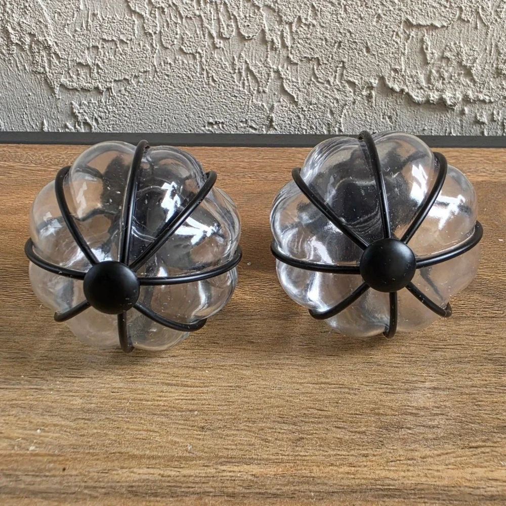 IKEA BLAST Curtain Rod Finials Set of 2 Glass Globe & Black HUGAD & RACKA NEW